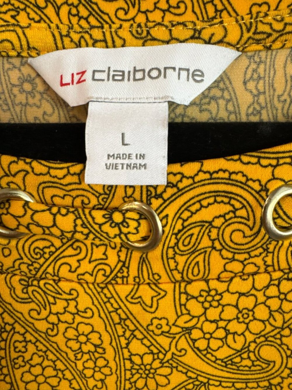 Vintage Liz Claiborne Yellow Grommet Detail Top Large Paisley Retro Y2K Edgy Mod - Picture 2 of 4
